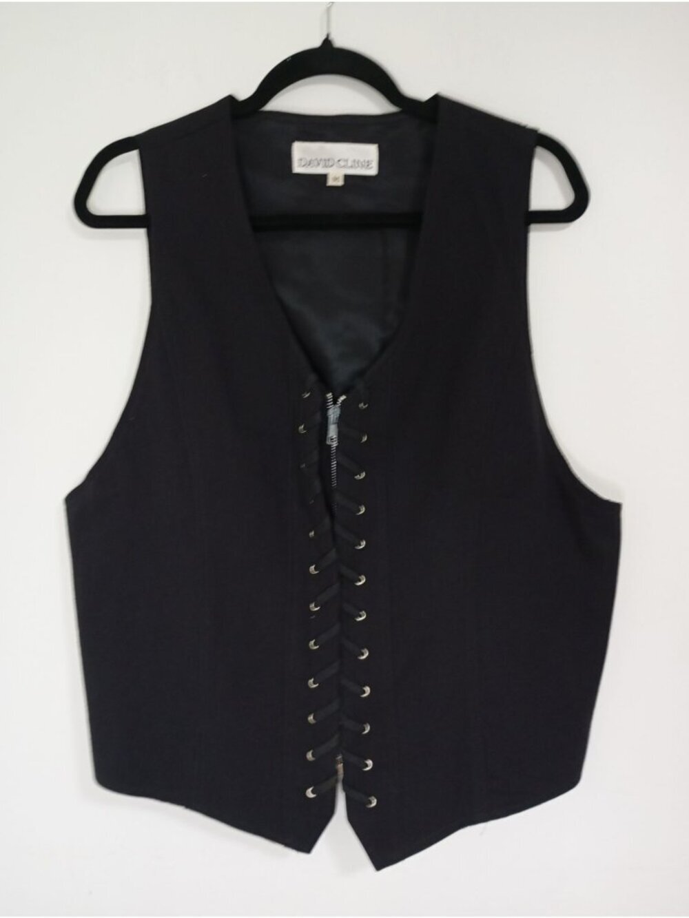 David Cline Black Full zip Vest Medium Wool Blend Lined Women